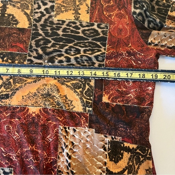 Olsen Europe Women’s Patchwork Pattern 3/4 Sleeve Shirt Top Red Large XL 14 - Picture 7 of 9